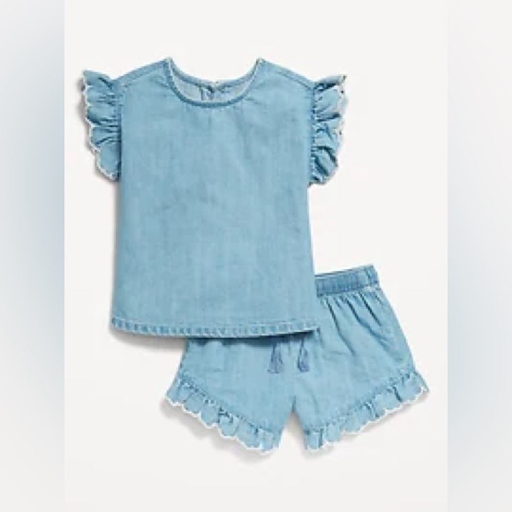 Ruffle Trim Chambray shorts and top Set